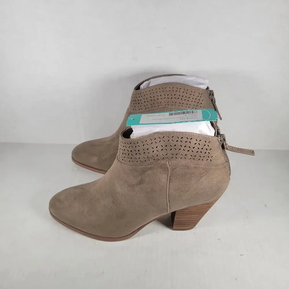 NWT Violet & Red Jackson Lazer Cut Topline Taupe Western Feminine Bootie Size 8